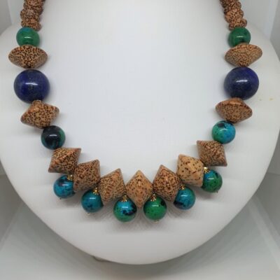 Lapis, Crysocolla & Coconut Wood - Jewellery Unique - Larissa Hale