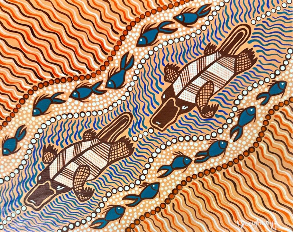 Platypus and Fish - Painting - Irene  Bowyer