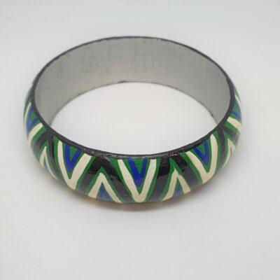 Timber Bangle - Green, White, Blue, Black Design 1 - Jewellery Unique - Lauren Bowyer
