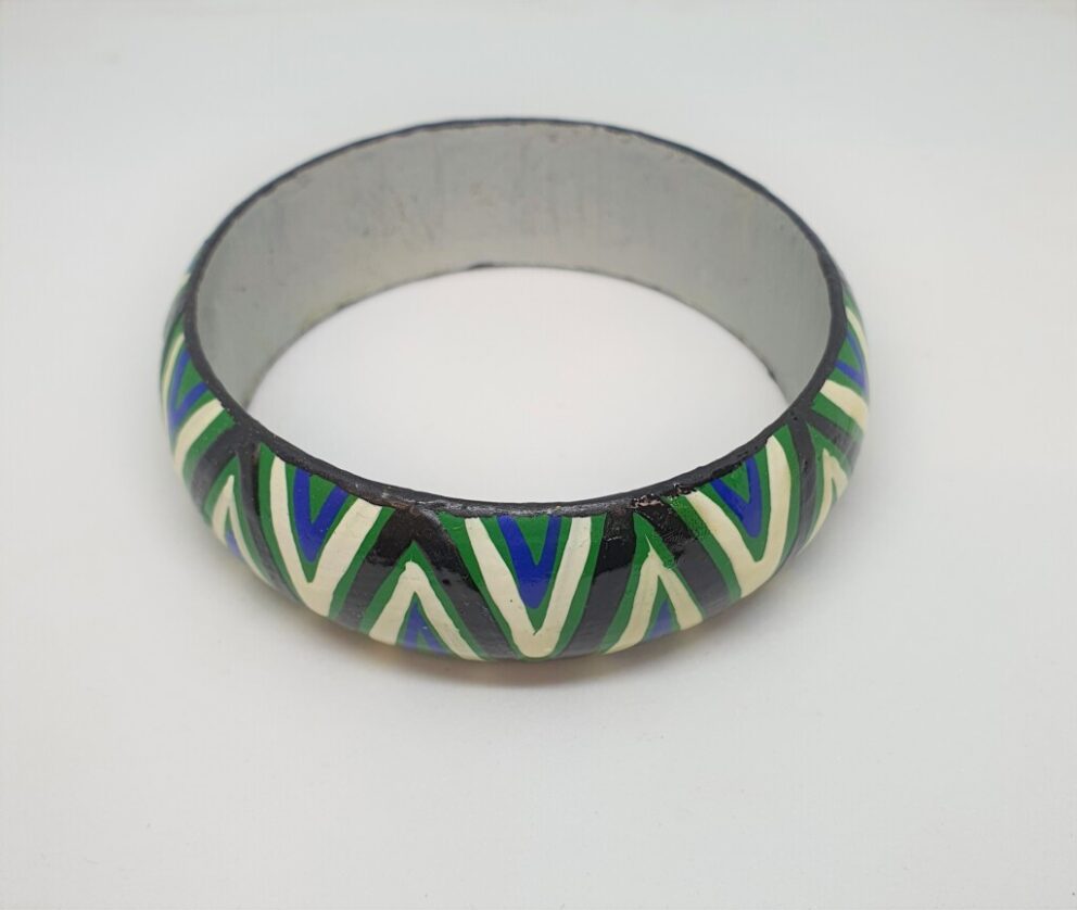 Timber Bangle - Green, White, Blue, Black Design 1 - Jewellery Unique - Lauren  Bowyer
