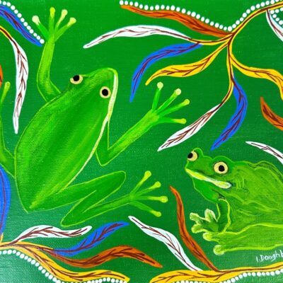Two Green Frogs - Painting - Irene Bowyer