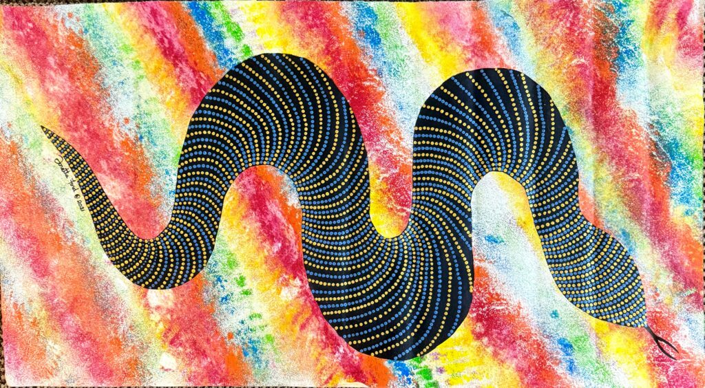Black Snake with Colourful background - Painting - Dotty Ford