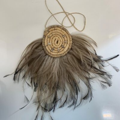 Statement piece Necklace 7 shells emu feathers - Woven Art - Fiona Martich