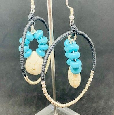 White & Blue Turquoise Hoops - Jewellery Unique - Larissa  Hale