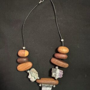 WOOD AND AMETHYST FOCAL BEADS ON LEATHER CORD NECKLACE - Jewellery Unique - Larissa  Hale